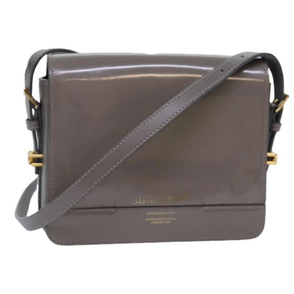 BURBERRY Shoulder Bag Patent leather Gray Gold Auth bs17639 - Picture 1 of 16